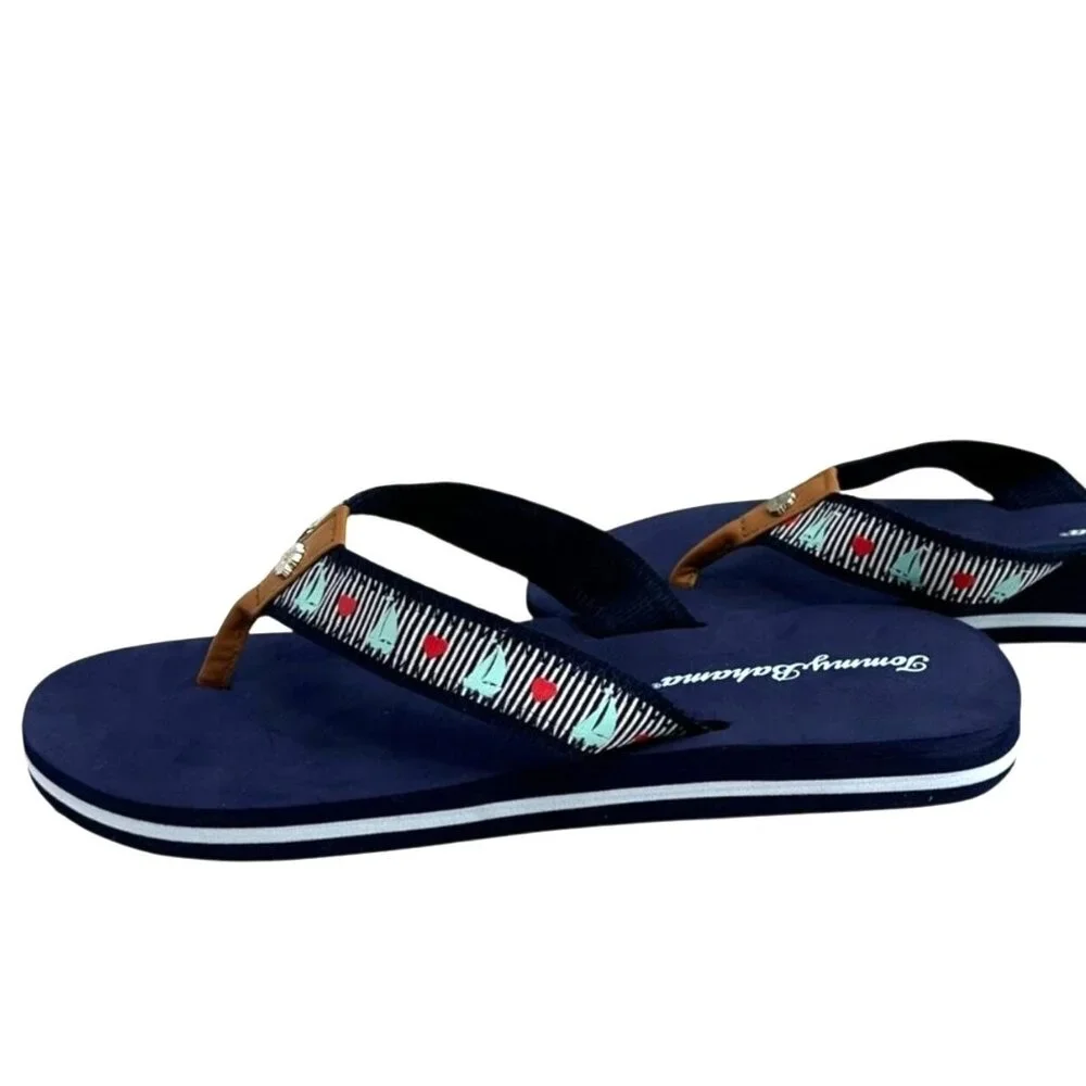 Tommy Bahama Womens Miramar Flip Flops Size 9 US Navy Blue Sailboat & Heart - Picture 8 of 8